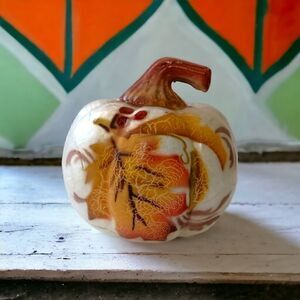 Capiz Shell Pumpkin Autumn Leaves Mini Painted Floral Halloween Fall Farmhouse. 